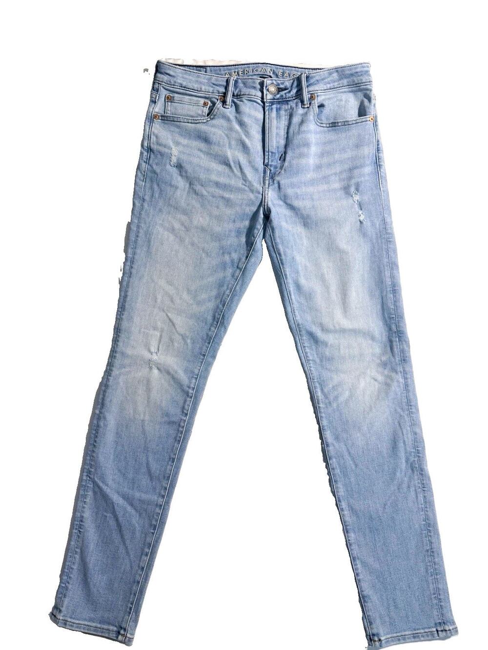American Eagle Athletic Skinny Jeans 32x34 AirFlex+ Light Wash Distressed Denim